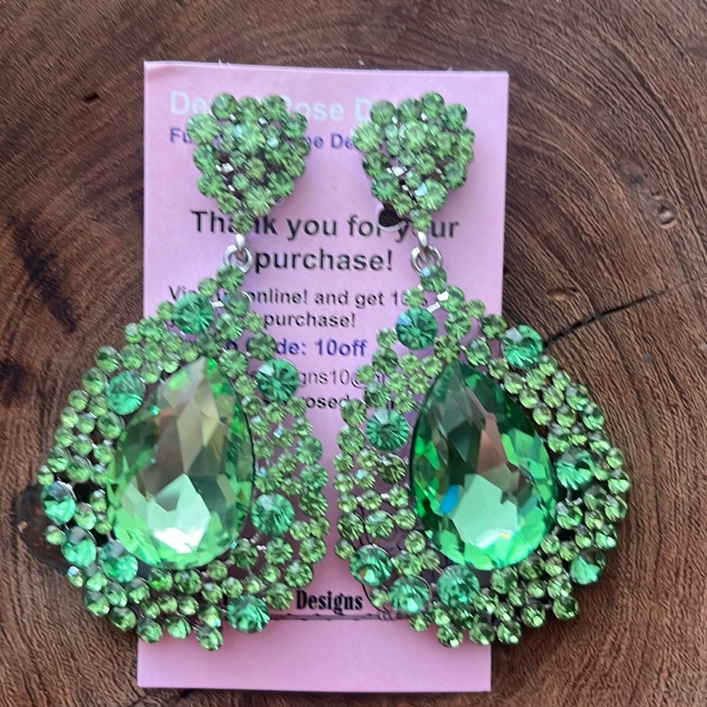 Large Green Clip On Earrings 21